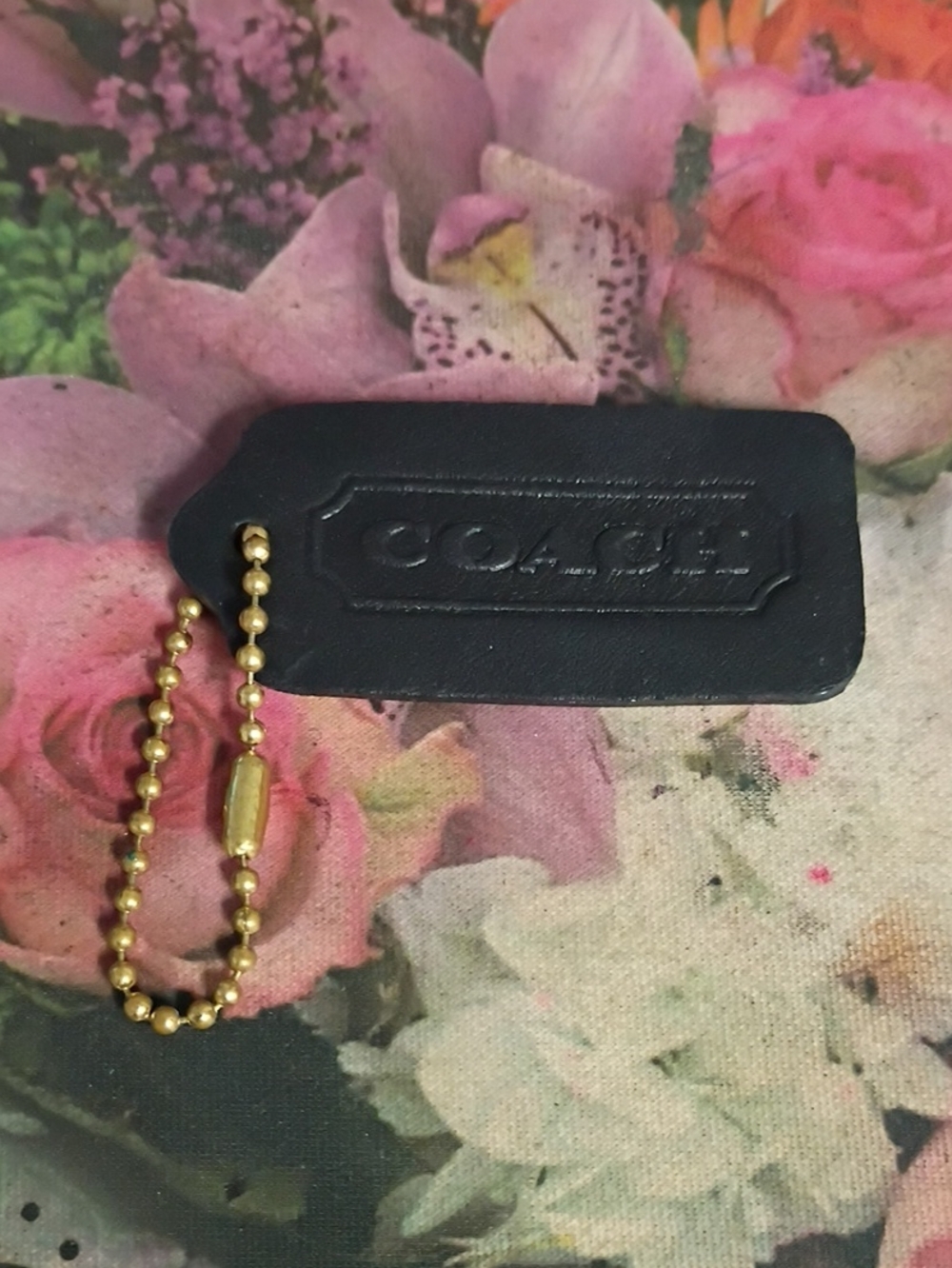 ❤️COACH BLACK LEATHER PURSE HANGTAG FOB +BALL CHAIN